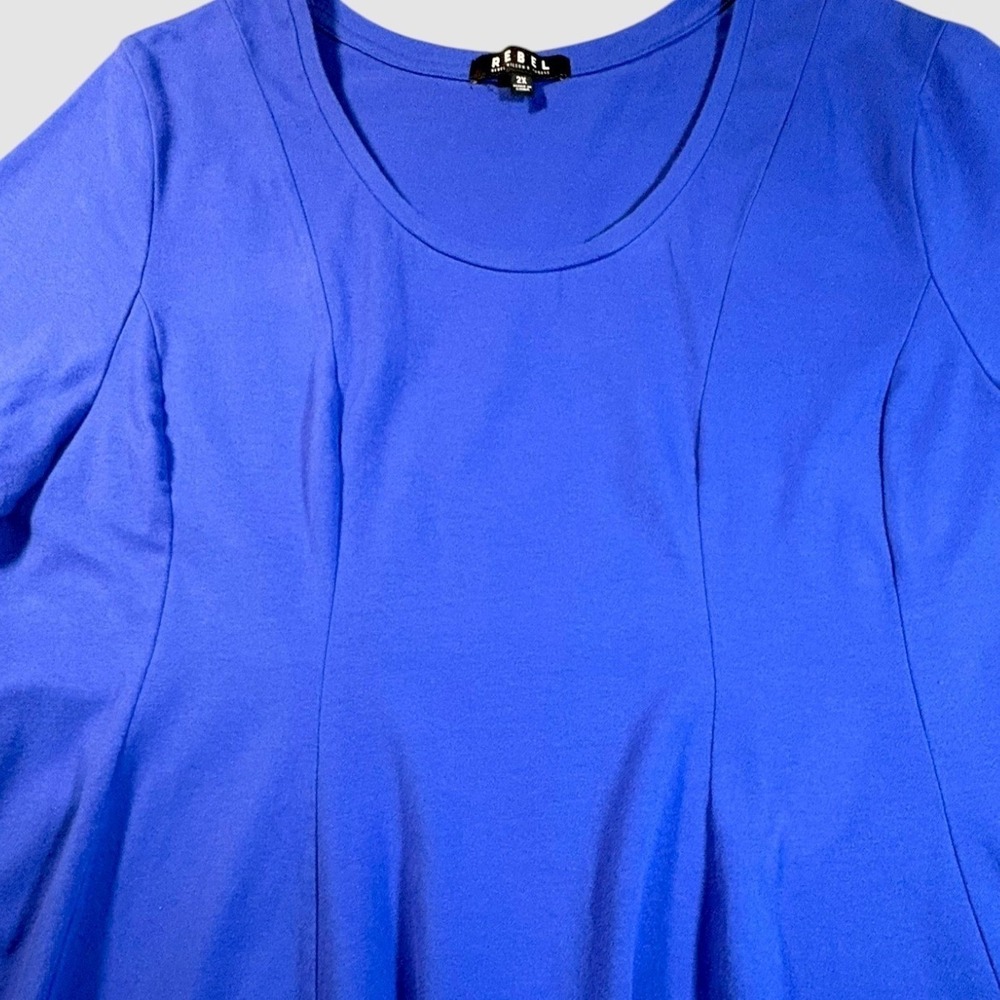 Rebel Wilson x Angels Womens 2X Blue‎ Structured Swing Blouse Cotton Stretch Top - Picture 3 of 10